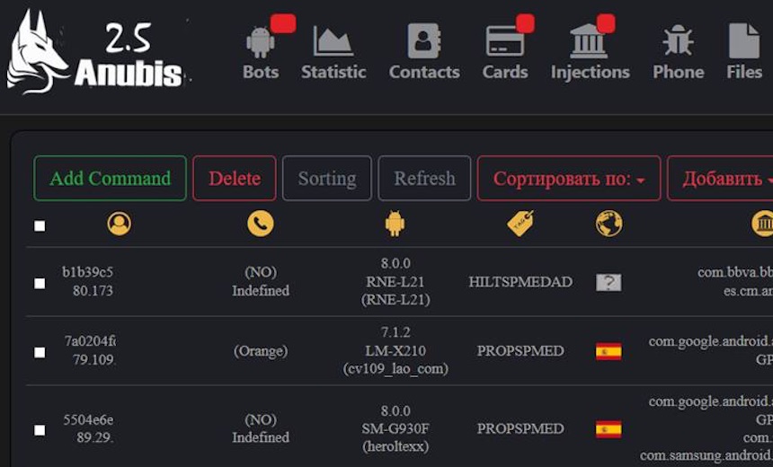 Botnet Watch: Anubis Mobile Malware Gets New Features