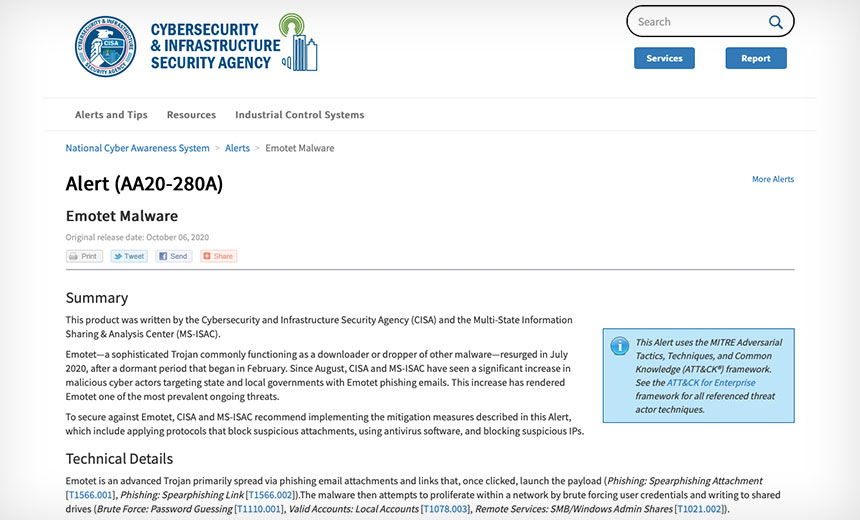 CISA Warns of Emotet Attacks Against Government Agencies