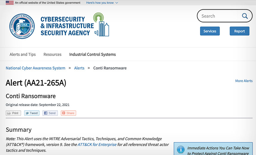 Conti Ransomware Attacks Surging, US Government Warns