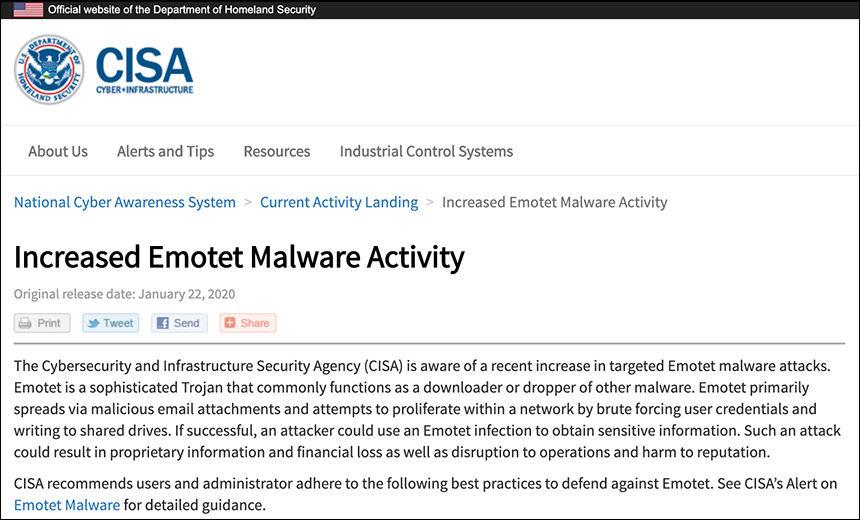 Emotet Malware Alert Sounded by US Cybersecurity Agency