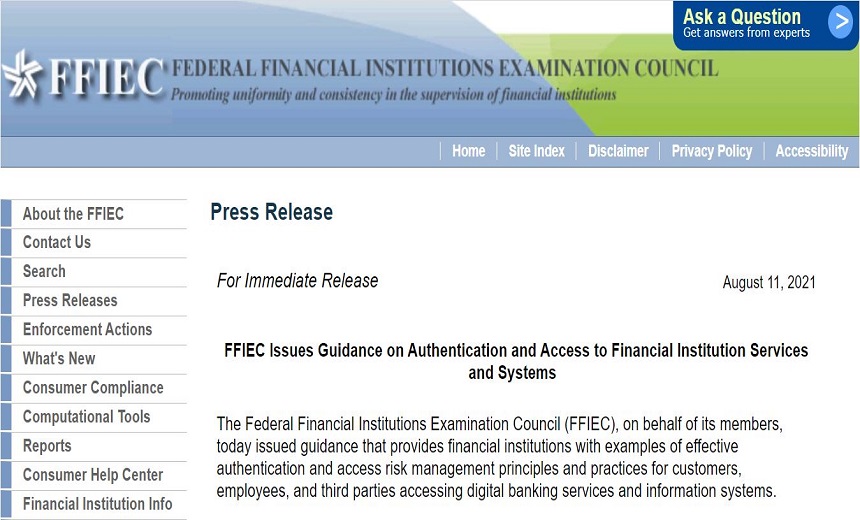 FFIEC Updates Authentication Guidance