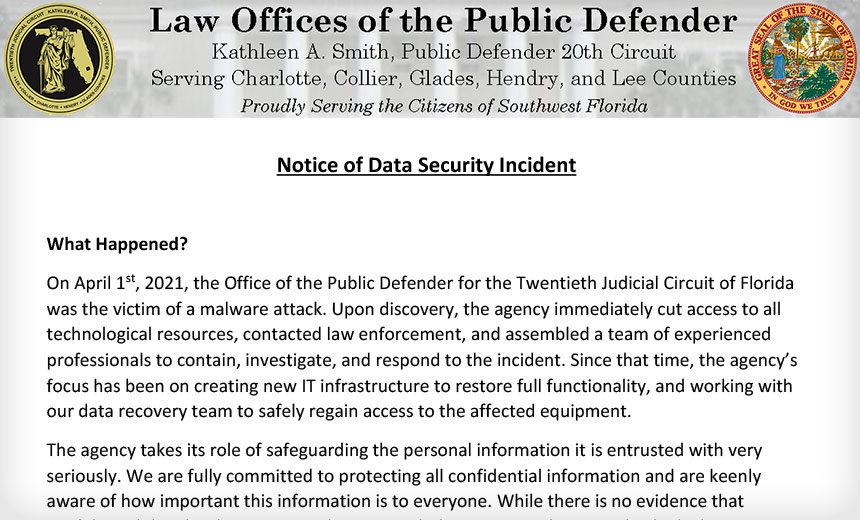 Florida Public Defender Describes Malware Attack's Impact