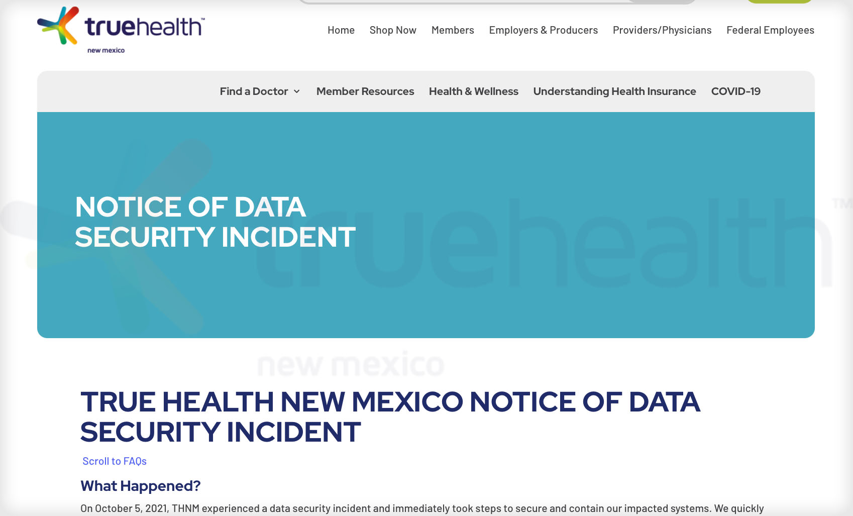 Medical Data Exposed in Breach at True Health New Mexico