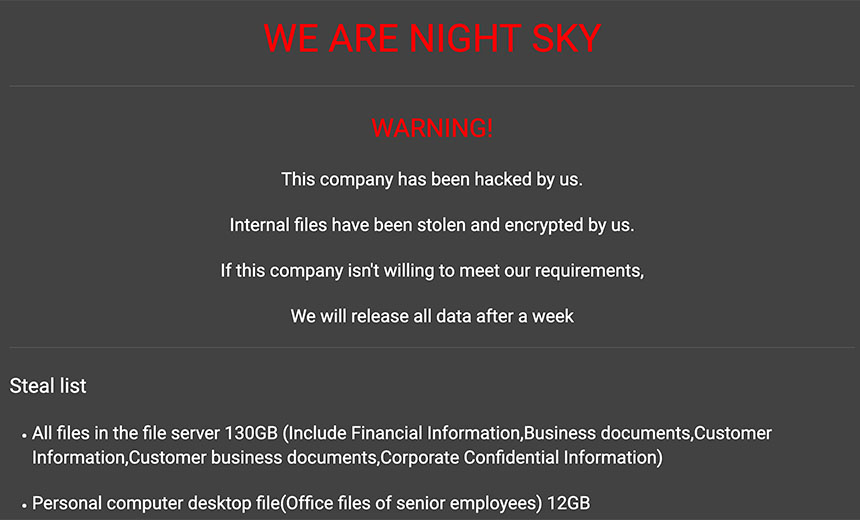 Night Sky Ransomware Distributed via Log4j Exploits