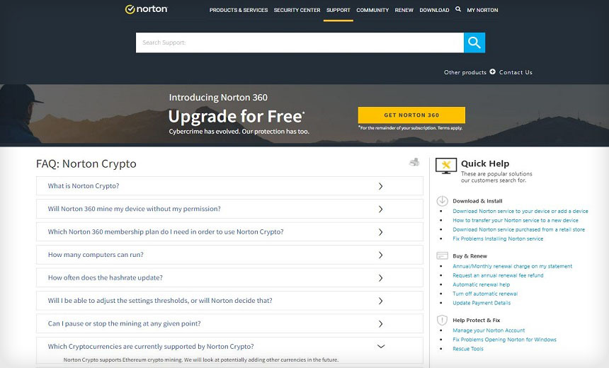 Norton 360 Offering Contains Controversial Cryptominer